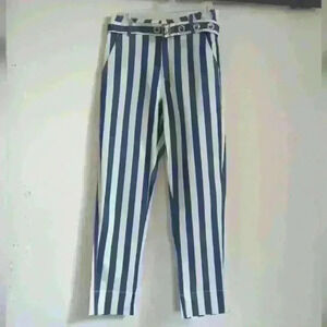 UNIQ| Blue and White  Striped High Rise Belted Ankle Pants Size Medium